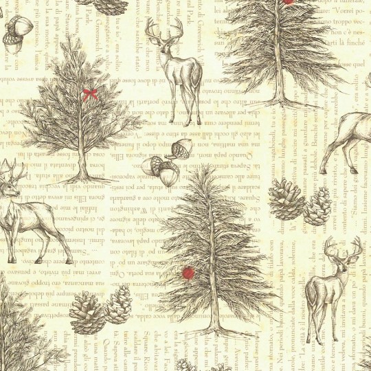 Deer and Tree Script Collage Christmas Print Paper ~ Tassotti Italy